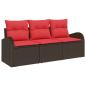 Preview: Garten-Sofa-Set 3 stk. Braun und Rot Poly Rattan