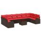 Preview: Gartensofa-set mit Kissen 11 pcs Braun und Rot Poly-Rattan