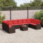Preview: Gartensofa-set mit Kissen 11 pcs Braun und Rot Poly-Rattan