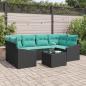 Preview: ARDEBO.de - Sofa Set 7 stk. 3-Sitzanzahl Schwarz und Türkis Poly Rattan