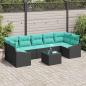 Preview: ARDEBO.de - Sofa Set 8 stk. 7-Sitzanzahl Schwarz und Türkis Poly-Rattan