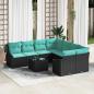 Preview: ARDEBO.de - Sofa Set 9 stk. 3-Sitzanzahl Schwarz und Türkis Poly Rattan