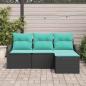 Preview: Sofa Set mit Kissen 4 pcs Schwarz Poly-Rattan