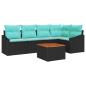 Preview: Gartensofa-set mit Kissen 6 pcs Schwarz Poly-Rattan