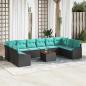 Preview: ARDEBO.de - Gartensofa-set mit Kissen 11 pcs Schwarz Poly-Rattan
