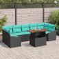 Preview: ARDEBO.de - Garten Essgruppe mit Kissen 8 pcs Schwarz und Teal
