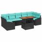 Preview: Garten Essgruppe mit Kissen 8 pcs Schwarz und Teal