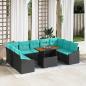 Preview: ARDEBO.de - Gartensofa-set 10 stk. 9-Sitzanzahl Schwarz und Türkis