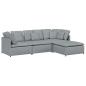 Preview: Modulares Sofa mit Fußhocker Kissen Stoff Hellgrau