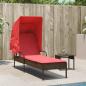 Preview: Sonnenliege mit Sonnendach Braun Polyrattan
