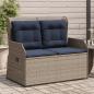Preview: ARDEBO.de - Gartenbank mit Liegefunktion und Kissen Grau Polyrattan