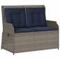 Preview: Gartenbank mit Liegefunktion und Kissen Grau Polyrattan