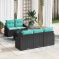 Preview: ARDEBO.de - Sofa Set mit Kissen 6 pcs Schwarz und Türkis Poly Rattan