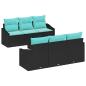 Preview: Sofa Set mit Kissen 7 pcs Schwarz und Türkis Poly Rattan