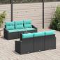 Preview: Sofa Set mit Kissen 7 pcs Schwarz und Türkis Poly Rattan