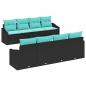 Preview: Sofa Set mit Kissen 9 pcs Schwarz und Türkis Poly Rattan