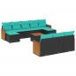 Preview: 11-teiliges Gartensofa-Set mit Kissen, schwarzes Polyrattan