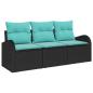 Preview: Garten-Sofa-Set 3 Stk. Schwarz und Türkis Poly Rattan