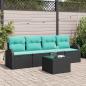 Preview: ARDEBO.de - Gartensofa-set mit Kissen 5 pcs Schwarz und Türkis Poly-Rattan
