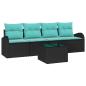 Preview: Gartensofa-set mit Kissen 5 pcs Schwarz und Türkis Poly-Rattan