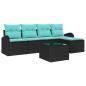 Preview: Sofa Set 6 Stk. Schwarz und Türkis Poly-Rattan