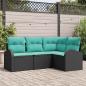 Preview: ARDEBO.de - Gartensofa-set 4 Stk. Schwarz und Türkis Poly-Rattan