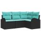 Preview: Gartensofa-set 4 Stk. Schwarz und Türkis Poly-Rattan
