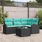 Preview: ARDEBO.de - Gartensofa-set mit Kissen 5 pcs Schwarz und Türkis Poly-Rattan