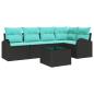 Preview: Gartensofa-set 6 Stk. Schwarz und Türkis Poly-Rattan