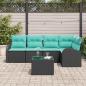Preview: Gartensofa-set 6 Stk. Schwarz und Türkis Poly-Rattan