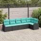 Preview: ARDEBO.de - Gartensofa-set 6 Stk. Schwarz und Türkis Poly-Rattan