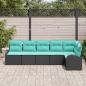 Preview: Gartensofa-set 6 Stk. Schwarz und Türkis Poly-Rattan