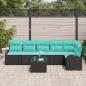 Preview: Gartensofa-set 7 Stk. Schwarz und Türkis Poly-Rattan