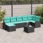 Preview: ARDEBO.de - Sofa Set 8 Stk. Schwarz und Türkis Poly-Rattan
