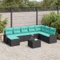 Preview: ARDEBO.de - Sofa Set 9 Stk. Schwarz und Türkis Poly-Rattan
