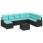Preview: Sofa Set 9 Stk. Schwarz und Türkis Poly-Rattan
