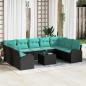 Preview: ARDEBO.de - Gartensofa-set 10 Stk. Schwarz und Türkis Poly-Rattan