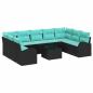 Preview: Gartensofa-set 10 Stk. Schwarz und Türkis Poly-Rattan