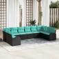 Preview: ARDEBO.de - Gartensofa-set 10 Stk. Schwarz und Türkis Poly-Rattan