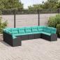 Preview: Gartensofa-set 10 Stk. Schwarz und Türkis Poly-Rattan