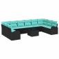 Preview: Gartensofa-set 11 Stk. Schwarz und Türkis Poly-Rattan