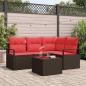 Preview: ARDEBO.de - Gartensofa-set mit Kissen 5 pcs Braun und Rot Poly-Rattan
