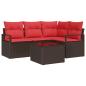 Preview: Gartensofa-set mit Kissen 5 pcs Braun und Rot Poly-Rattan