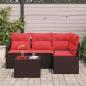 Preview: Gartensofa-set mit Kissen 5 pcs Braun und Rot Poly-Rattan