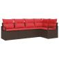 Preview: Gartensofa-set mit Kissen 5 pcs Braun und Rot Poly-Rattan