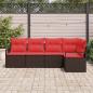 Preview: Gartensofa-set mit Kissen 5 pcs Braun und Rot Poly-Rattan