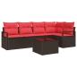 Preview: Gartensofa-set mit Kissen 6 pcs Braun und Rot Poly-Rattan