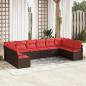Preview: ARDEBO.de - Gartensofa-set mit Kissen 10 pcs Braun und Rot Poly-Rattan
