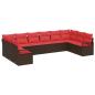 Preview: Gartensofa-set mit Kissen 10 pcs Braun und Rot Poly-Rattan