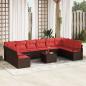 Preview: ARDEBO.de - Gartensofa-set mit Kissen 11 pcs Braun und Rot Poly-Rattan